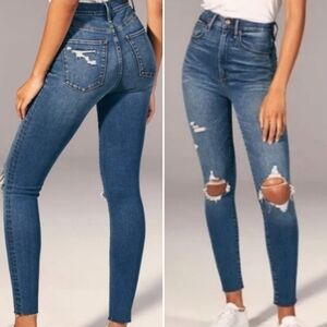 AF 4 Ultra High Rise Super Skinny Distressed Frayed Jeans Abercrombie & Fitch